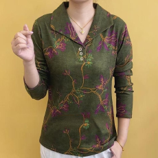 批发时尚妈妈装印花T恤大码春<b class='q'>秋</b>新款打底小衫女士宽松减龄气质打底衫