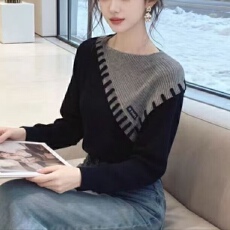 批发不规则<b class='q'>假两件</b>撞色拼接<b class='q'>针织衫</b>女2026秋大码胖MM宽松显瘦打底衫毛衣