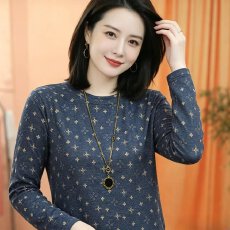 批发时尚<b class='q'>妈妈装</b>翻领打底T恤女秋季新款洋气显瘦<b class='q'>上衣</b>气质印花减龄小衫