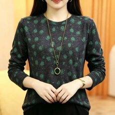 批发2026秋季新款时尚印花圆领亲肤柔软小衫Z显瘦<b class='q'>妈妈装</b>百搭洋气<b class='q'>上衣</b>
