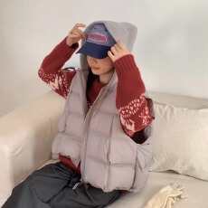 批发2026秋<b class='q'>冬</b>季新款女士韩系时尚简约针织连帽羽绒棉马甲保暖外穿背心