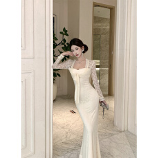 批发实拍实价！气质蕾丝系带性感假两件收腰显瘦包臀长款连衣裙