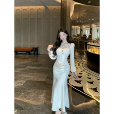 批发实拍实价蕾丝拼接<b class='q'>灯笼</b>袖高级感气质收腰宴会礼服裙