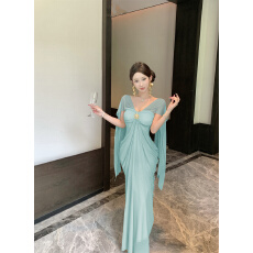 批发法式轻奢名媛高级一字肩两穿 <b class='q'>网纱</b>长款高贵礼服裙