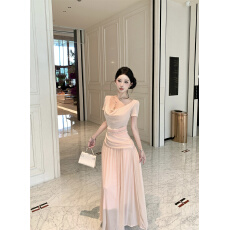 批发蕾丝拼接<b class='q'>连衣裙</b>女显瘦不规则<b class='q'>网纱</b>法式大摆长裙