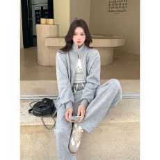 批发实拍宽松休闲运动套装<b class='q'>女</b>春秋季时尚韩版学生拉链卫衣两件套阔腿<b class='q'>裤</b>
