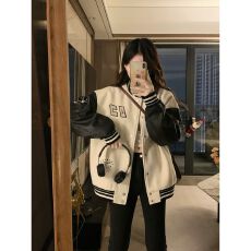 批发实价重工钉珠美式潮流撞色拼接复古夹克宽松休闲<b class='q'>外套女</b>2025秋冬款