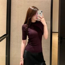 批发2026早春<b class='q'>新款</b>亲肤半高领五分袖打底衫女紧身薄款针织中袖气质上衣