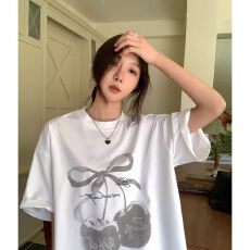 批发韩系印花短袖t恤女夏季<b class='q'>新款</b>宽松大码慵懒上衣