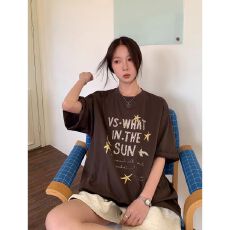 批发韩系设计感印花白色短袖t恤女2026夏季<b class='q'>新款</b>慵懒风宽松半袖上衣