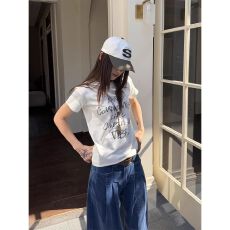 批发2026美式复古宽松正肩短袖T恤女夏季字母休闲cleanfit显瘦<b class='q'>上衣</b>