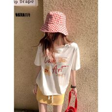 批发韩系印花短袖白色T恤女2026夏季新款宽松慵懒感舒适百搭休闲<b class='q'>上衣</b>
