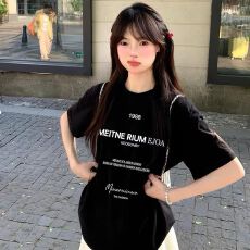 批发美式潮牌字母短袖t恤女夏季2026<b class='q'>新款</b>宽松设计感小众复古上衣纯棉