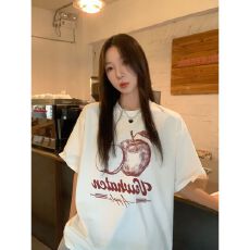 批发韩系撞色水果印花百搭宽松休闲慵懒风短袖T恤