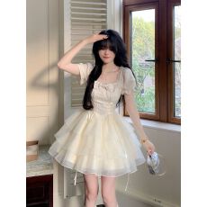 批发Blovelan清风铃兰甜美公主风蝴蝶结<b class='q'>欧根纱</b>短款连衣裙蓬蓬裙女春夏