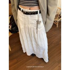 批发原版做工面料韩系ins立体格纹剪花白色半身裙女设计感<b class='q'>中长款</b>半裙