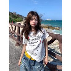 批发美式潮流波点字母短袖<b class='q'>女款</b>2026夏季韩系新款修身正肩T恤