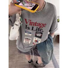 批发美式复古字母印花短袖<b class='q'>T</b><b class='q'>恤</b>女夏季宽松舒适oversize圆领设计感上衣