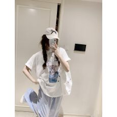 批发美式可爱卡通印花白色短袖<b class='q'>t</b><b class='q'>恤</b>女夏季宽松减龄小众独特别致上衣薄