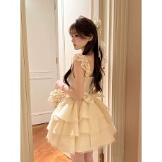 批发超仙设计感蝴蝶结小飞袖公主<b class='q'>蓬蓬裙</b>夏季新款甜美初恋收腰显瘦短裙