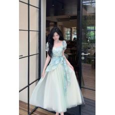 批发茶歇法式甜美<b class='q'>清新</b>多巴胺高级感晕染印花拼接网纱收腰假两件<b class='q'>连衣裙</b>