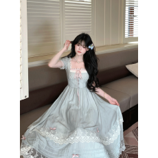 批发气质方领褶皱层次感温柔风显瘦<b class='q'>连衣裙</b>公主长裙<b class='q'>清新</b>秀气温柔大方裙