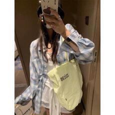 批发全棉慵懒<b class='q'>男</b>友风格子防晒长袖衬衫女夏季设计感小众宽松上衣