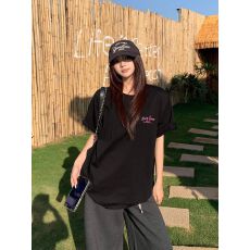 批发美式字母220克纯棉印花短袖T恤<b class='q'>女</b>夏季新款圆领宽松百搭情侣上衣