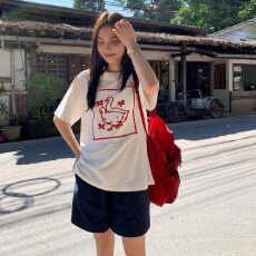 批发原创撞色鸭子印花短袖t恤<b class='q'>女</b>春夏新款宽松纯棉上衣