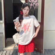 批发印花圆领短袖T恤<b class='q'>女</b>夏新款慵懒宽松百搭韩系休闲上衣