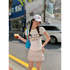 批发实价纯棉40支220克92%棉8%氨纶正肩短袖T恤女印花