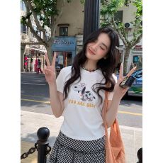 批发韩系超好看印花短袖T恤女夏新款正肩气质上衣