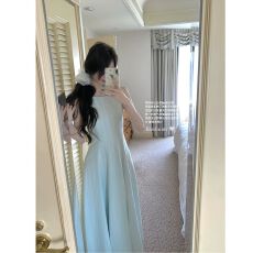 批发白水女素素美女感无袖背心<b class='q'>连衣裙</b>女冰蓝色韩系高级感温柔修身裙子