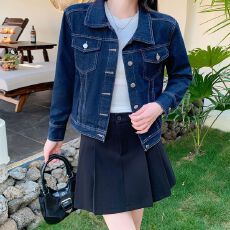 批发实拍实价~韩系短款明线牛仔外套女2026新款秋季正肩牛仔夹克开衫