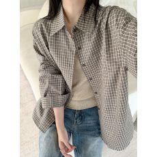批发实拍含棉咖格子<b class='q'>衬衫</b>女2026新款宽松长袖<b class='q'>衬衣</b>上衣