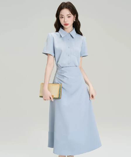 프랑스식 POLO 칼라 꼬집기 허리 슬림해 보이는 드레스 여름 새로운 교 자본금 면접 출퇴근 품격 셔츠 드레스