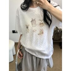 批发韩国东大门原版打板面料雪花懒人棉叠穿网纱波点短袖T恤