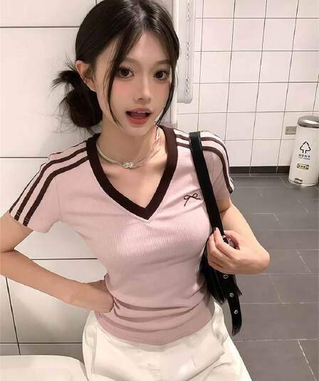 좋은 품질 자수 네리 가게 천 광저우 천 사람들 면 260 그램 V넥 반팔 티셔츠