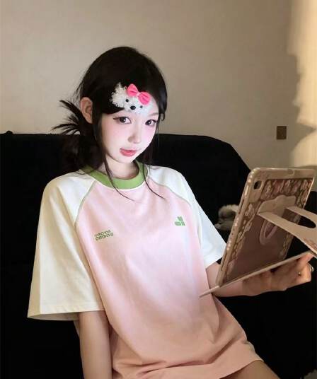 원본 명중 인터넷 프린트 19 지점 220 그램 순면 케이블 루오 Na 네클라인 삽입 어깨 소매 반팔 티셔츠