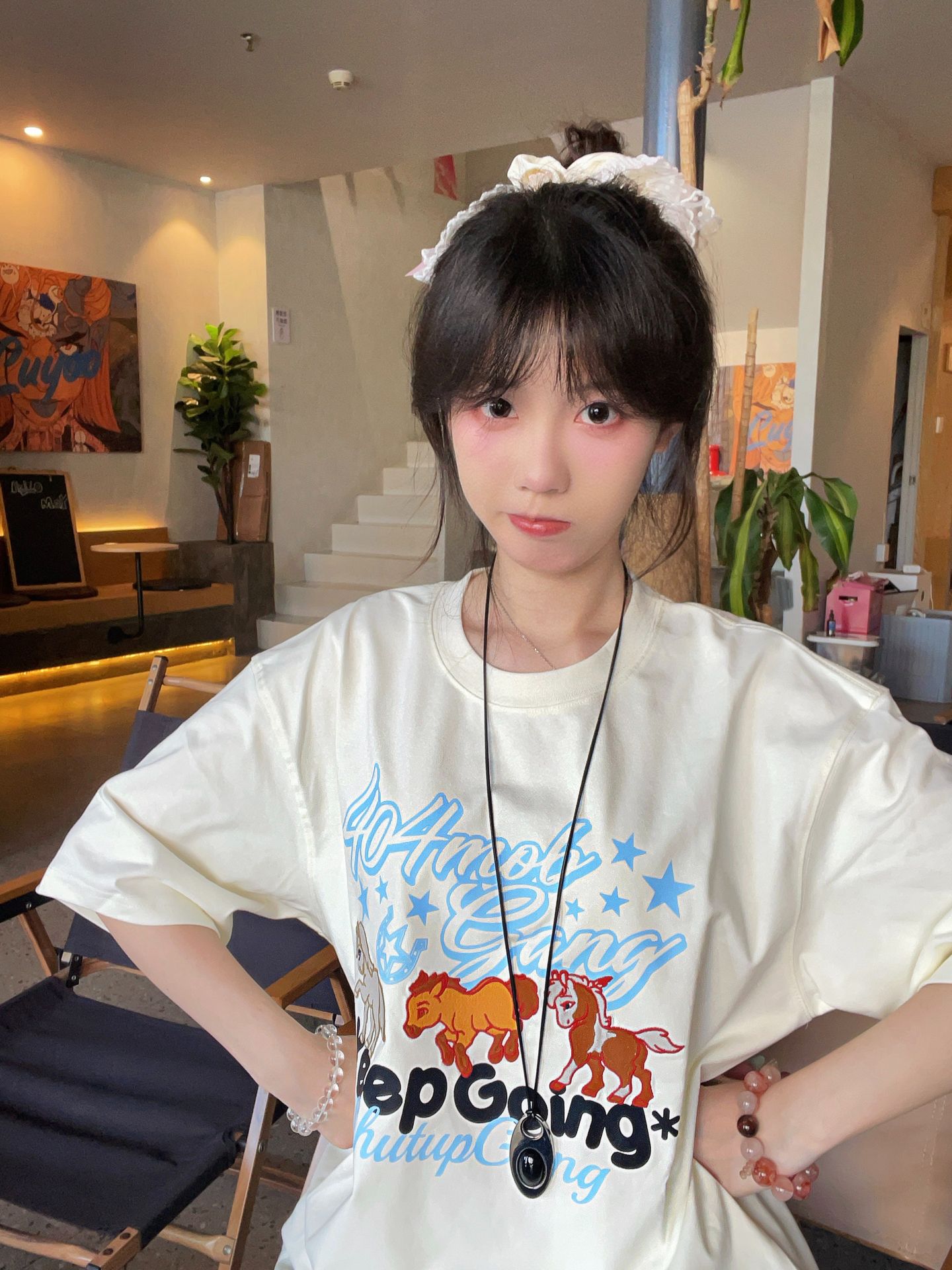 자수 프린트 19 지점 220 그램 순면 한국 스타일 새로운 여름 다용도 캐주얼 루즈핏 반팔 티셔츠 맨위 여성
