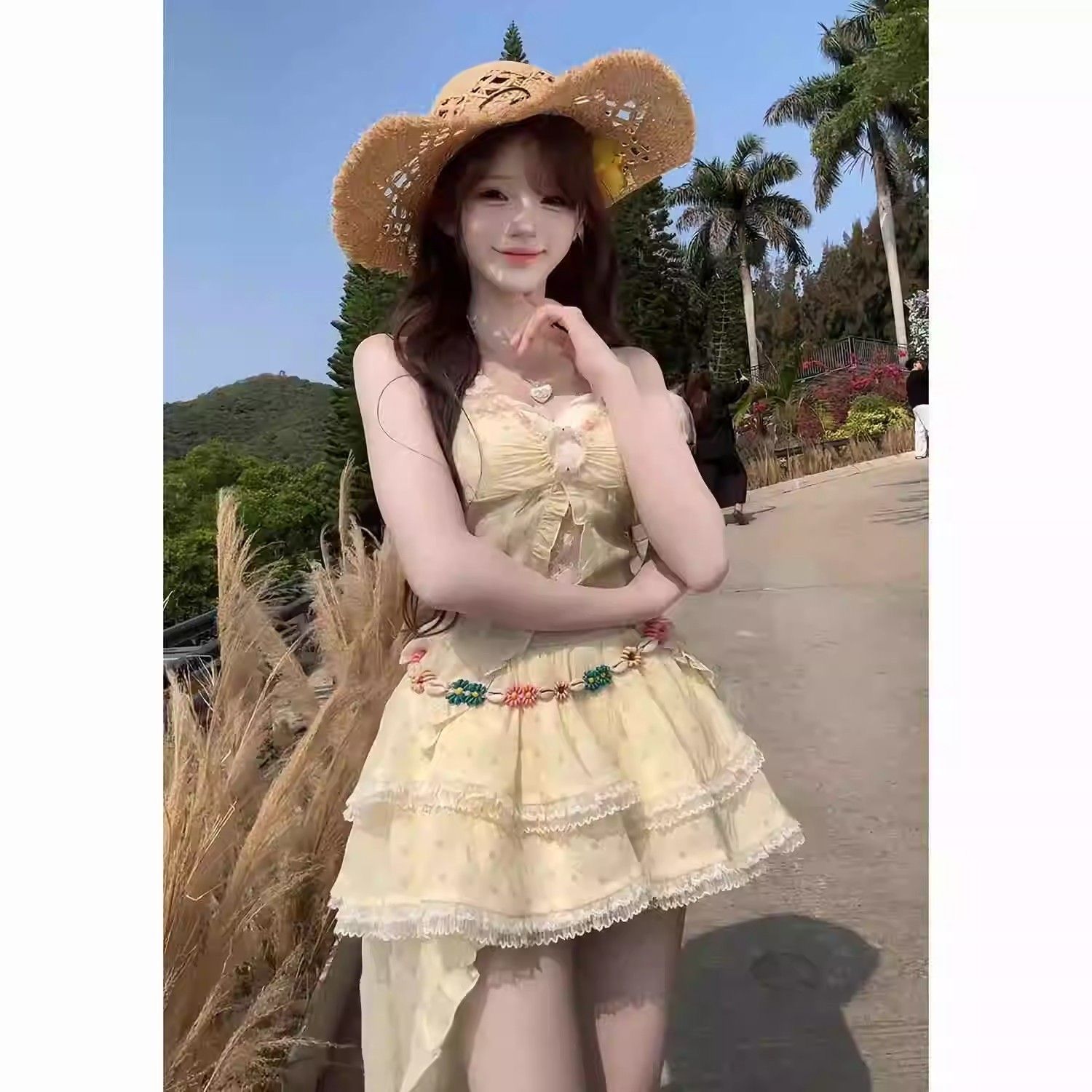 2026 봄 순수한 욕망 달콤함 휴가 바람 프랑스식 디자인 센스 슬림해 보이는 맨위 슬립 미니 스커트 세트
