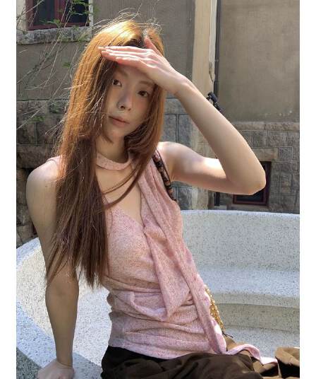 눈꽃 플러시 캐미솔 여름 외출용 아름다움 뒤로 프랑스식 핑크색 고급 센스 민소매 행침 목 맨위