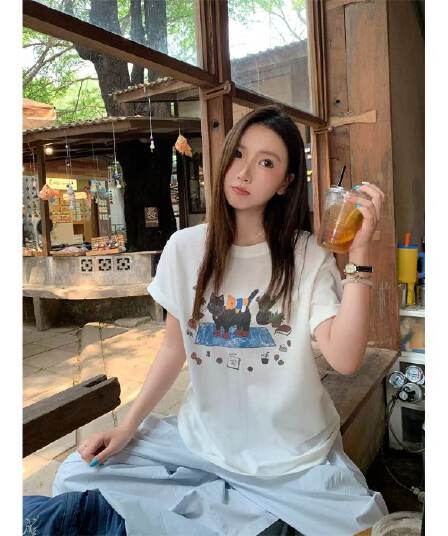 2026 한국 대외 무역 새로운 이후 패키지 칼라 여름 드레스 한 부서 반팔 티셔츠 여성 한국 스타일 루즈핏 빅 사이즈 프린트