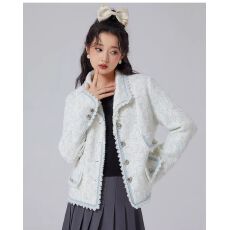 批发法式小香风粗花呢短款浅色小清新秋冬翻领白鸭绒保暖<b class='q'>时尚</b>外套