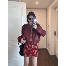 批发复古辣妹气质小个子短款红色皮衣外套女<b class='q'>秋</b>季新款高级感夹克上衣潮