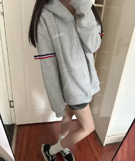 삼색 얇은 스타일 털이 있는 원본 솜씨 인사이드 그리기 리본 순수한 Mianhua 면 복합 후드 티 스웨터 여성