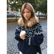 批发领可以拆卸费尔岛花纹毛领连帽卫衣女<b class='q'>男</b>秋冬新款宽松百搭开衫外套