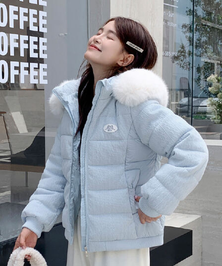 실사 작은 키 니트 면 옷 우 버섯 부드러운 다용도 트위스트 꽃 모직물 패치워크 후드 모피 칼라 허리 수축 면 의류