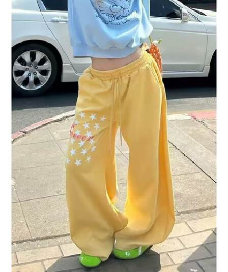아메리칸 레트로 스타 깃발 디자인 센스 모통이 칼 와이드 레깅스 바지 루즈핏 조수 브랜드 웃음 하 운동 캐주얼 웨이 바지