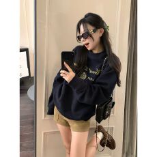 韩版宽松仿棉华棉复合薄款310g加绒400g圆领卫衣女秋冬
